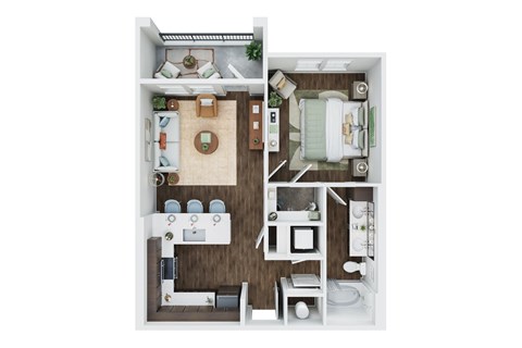 Floor plan for 1 bed, 1 bath, 769 sqft